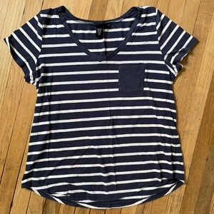 Torrid Striped Cotton Classic V-Neck Pocket Tee Short Sleeve Navy Blue White